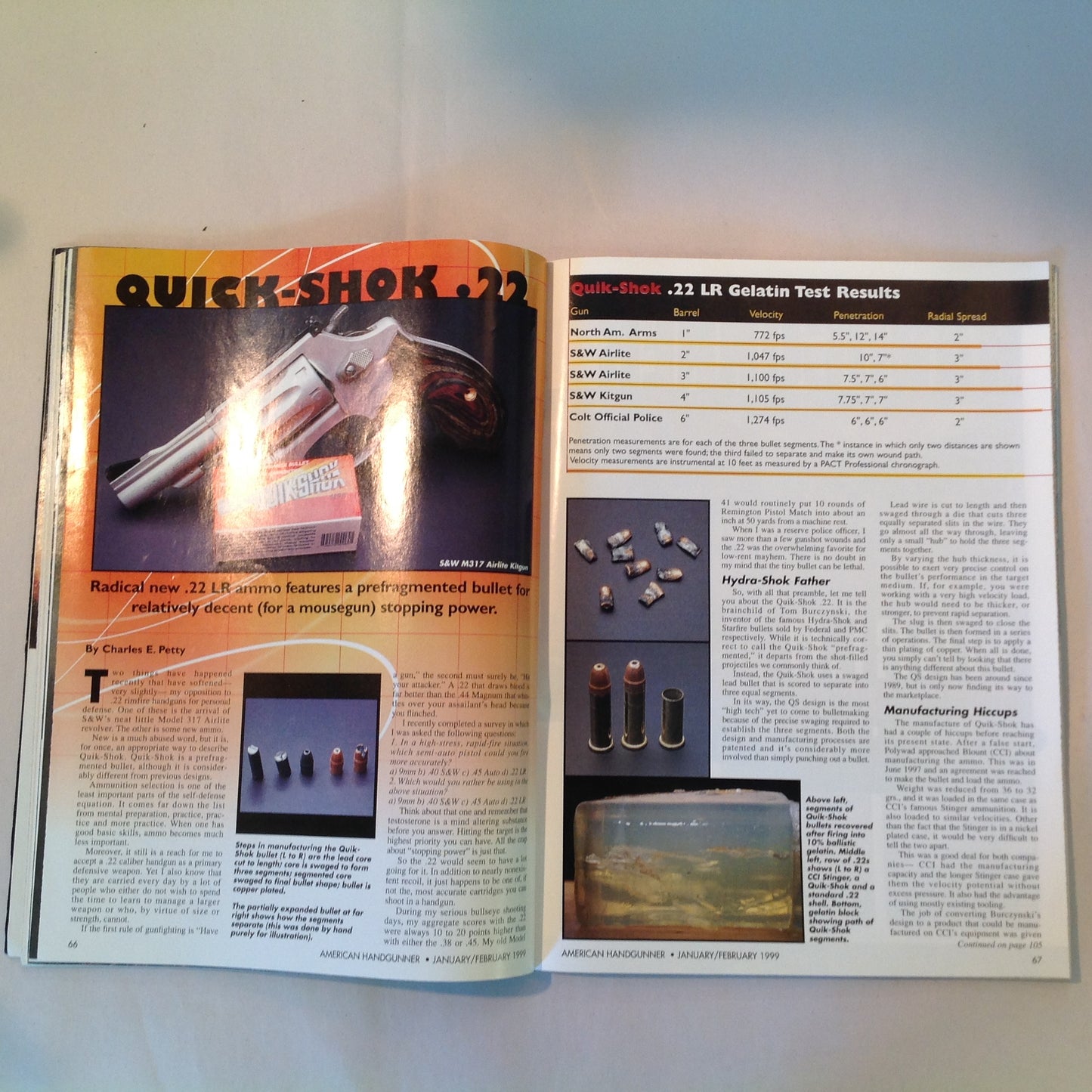Vintage Jan/Feb 1999 American Handgunner Magazine Colt .45 Commander Top 5 Combat Knives Manstopper Ammo