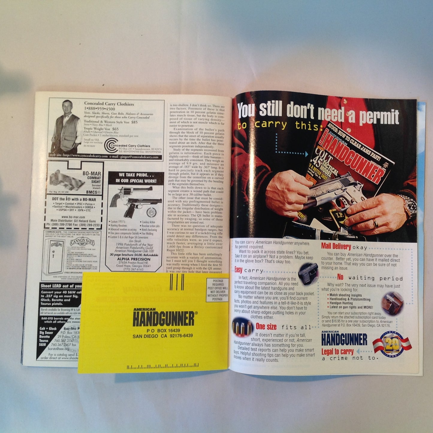 Vintage Jan/Feb 1999 American Handgunner Magazine Colt .45 Commander Top 5 Combat Knives Manstopper Ammo