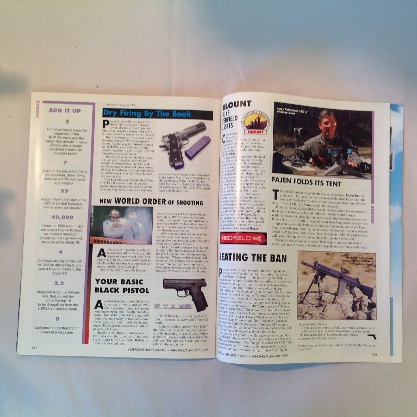 Vintage Jan/Feb 1999 American Handgunner Magazine Colt .45 Commander Top 5 Combat Knives Manstopper Ammo