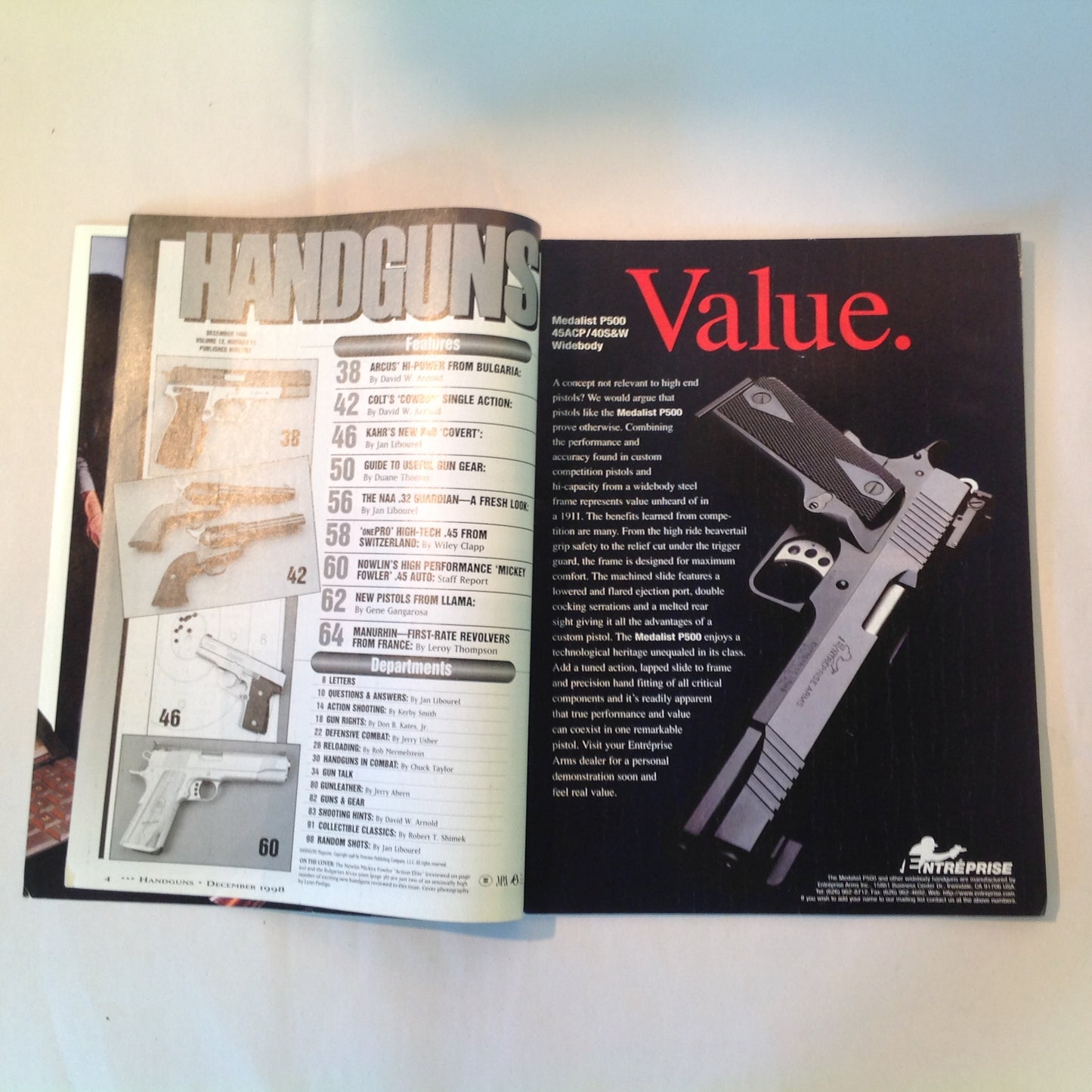 Vintage Dec 1998 Handguns Magazine Experts Pick TOP Gun Gear Cowboy Single Action New Gun Tests Arcus Bulgaria