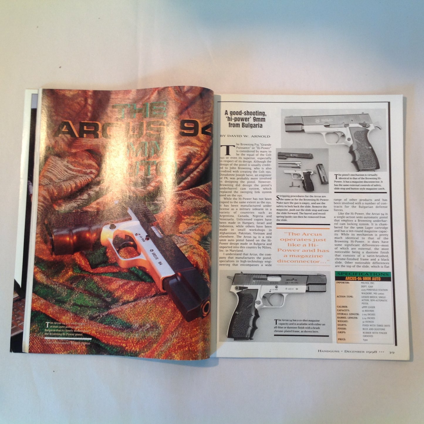 Vintage Dec 1998 Handguns Magazine Experts Pick TOP Gun Gear Cowboy Single Action New Gun Tests Arcus Bulgaria
