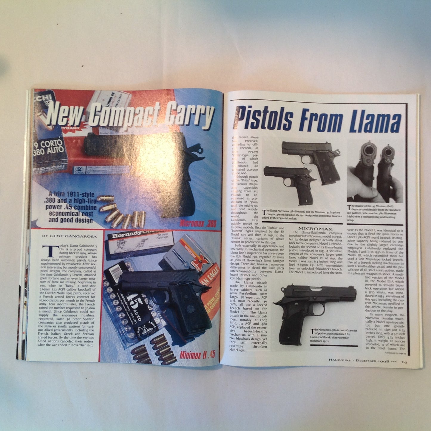 Vintage Dec 1998 Handguns Magazine Experts Pick TOP Gun Gear Cowboy Single Action New Gun Tests Arcus Bulgaria