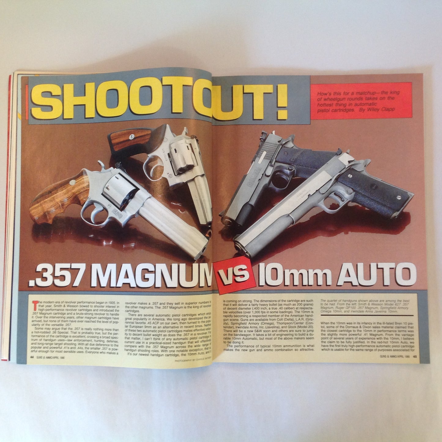 Vintage Apr 1990 Guns & Ammo Magazine S&W .40 Auto Cartridge High Tech Combat Guns from Taurus .357 Magnum Vs 10mm Auto