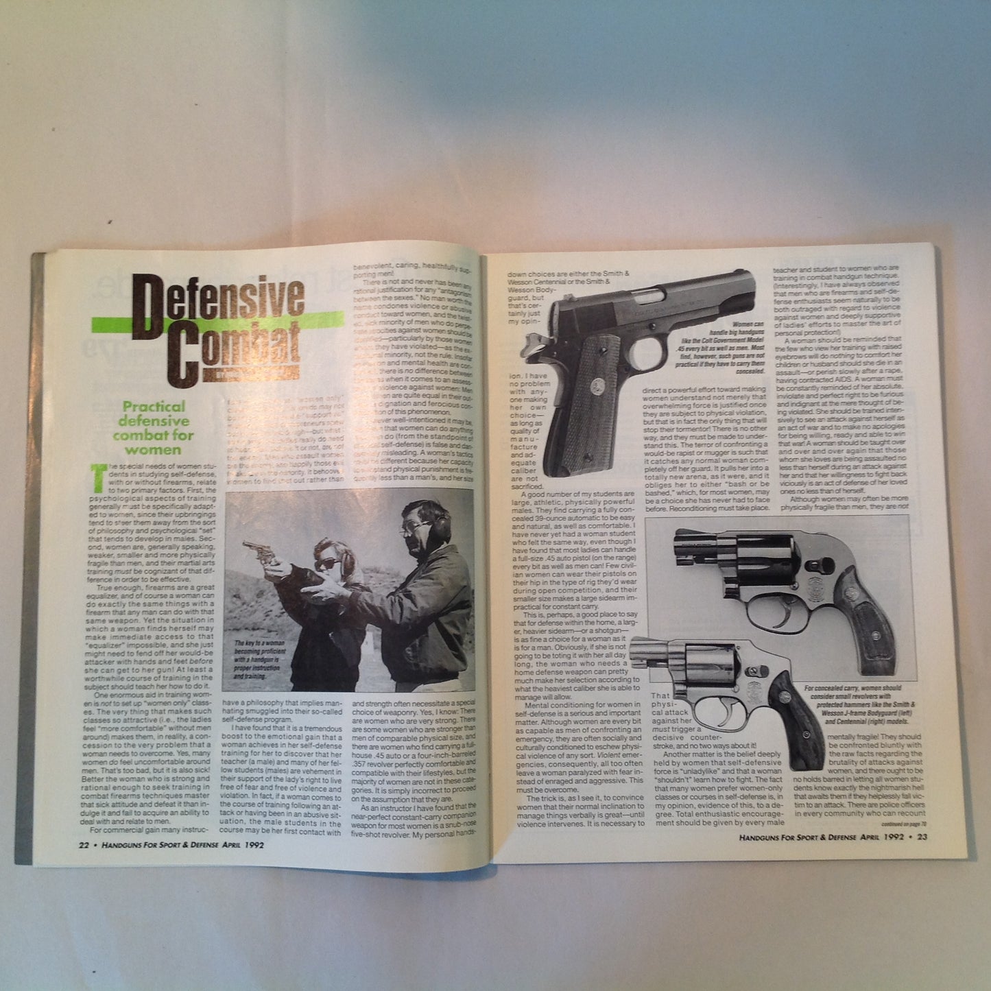 Vintage Apr 1992 Guns & Ammo Handguns For Sport & Defense Magazine Colt .45 Auto Point Shooting Special Combat Issue Penetration Enough Too Much