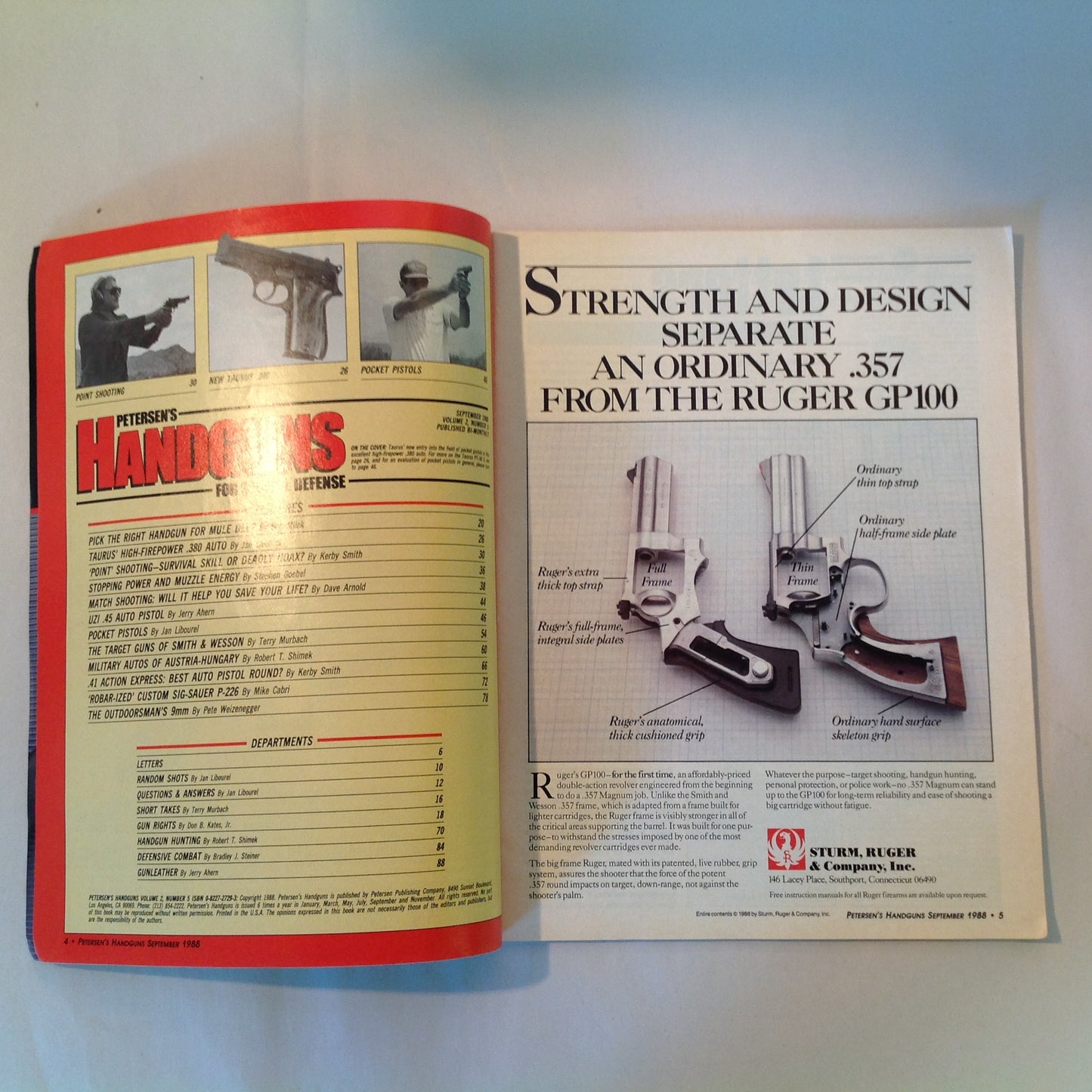 Vintage Sep 1988 Petersen's Handguns For Sport & Defense Pocket Pistols Match Shooting Point Firing