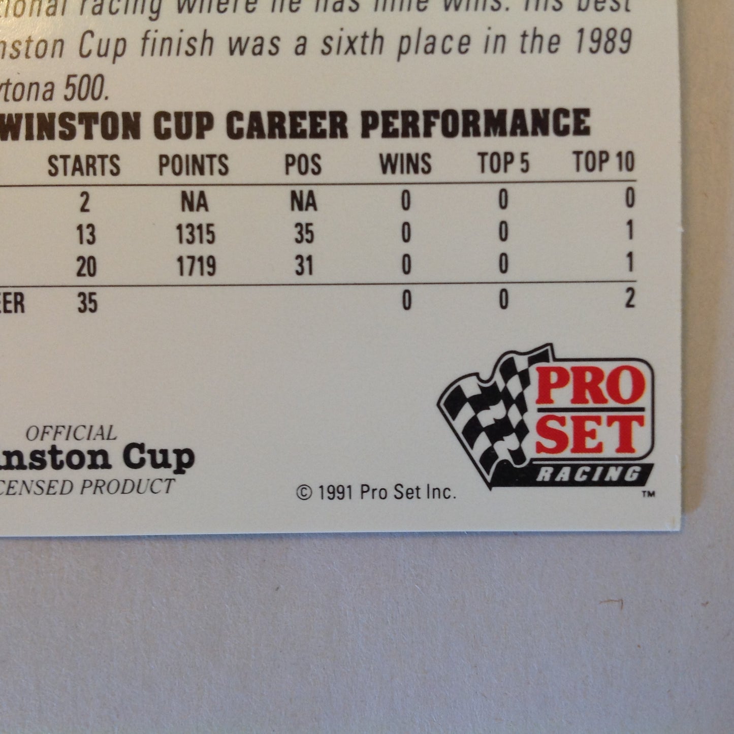 Vintage 1991 Pro Set Racing Signed Card Rick Mast Skoal Cap NASCAR Autographed