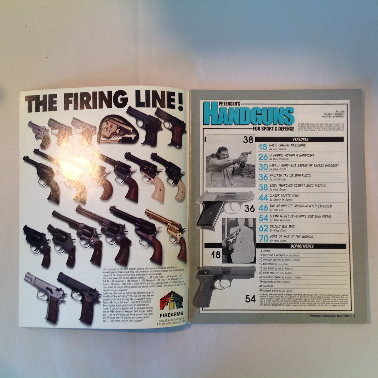Vintage May 1989 Petersen's Handguns Magazine Basic Combat Handguns Smith & Wesson 9mm .45 Autos Backup Guns