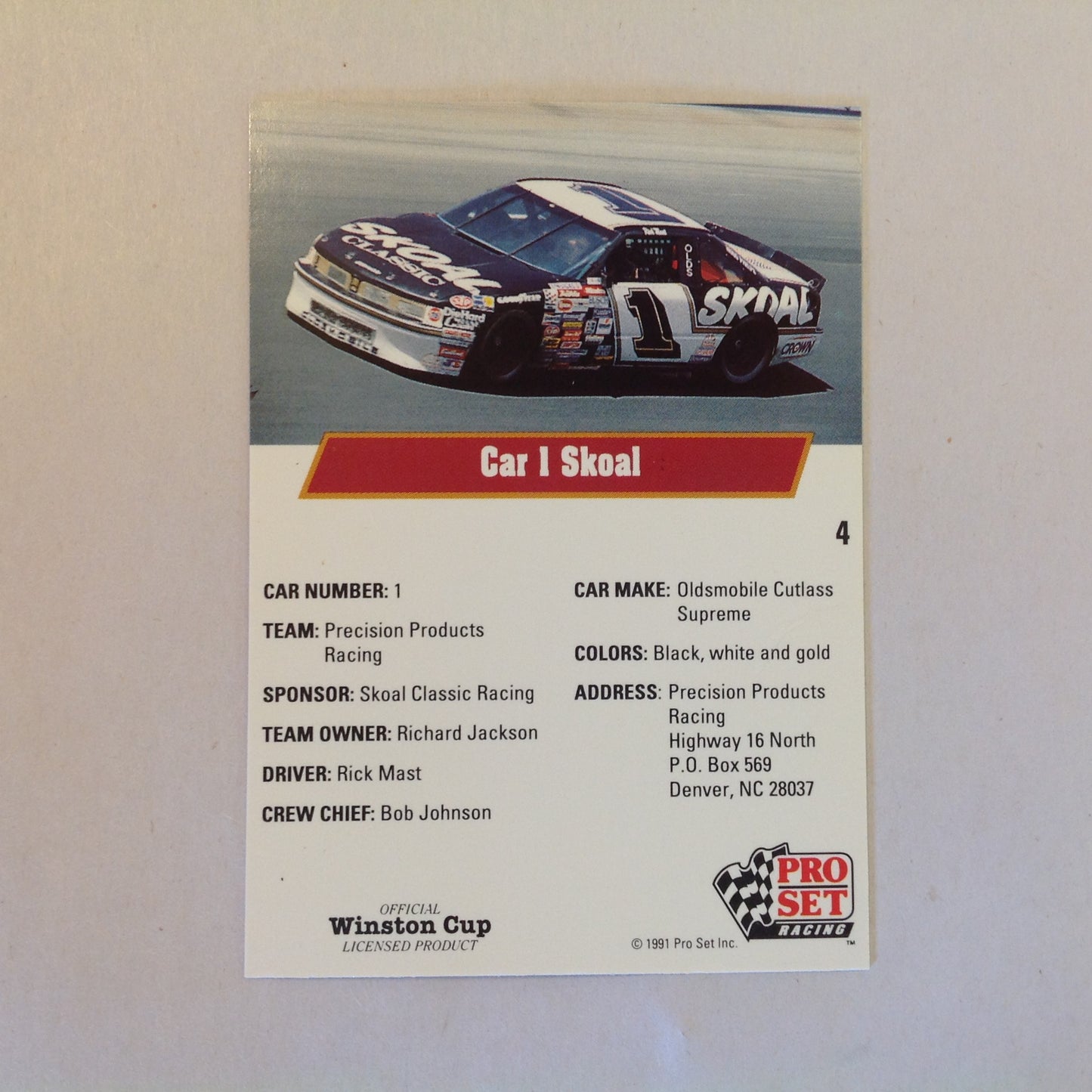 Vintage 1991 Pro Set Racing Signed Card Rick Mast Skoal Car 1 NASCAR Autographed