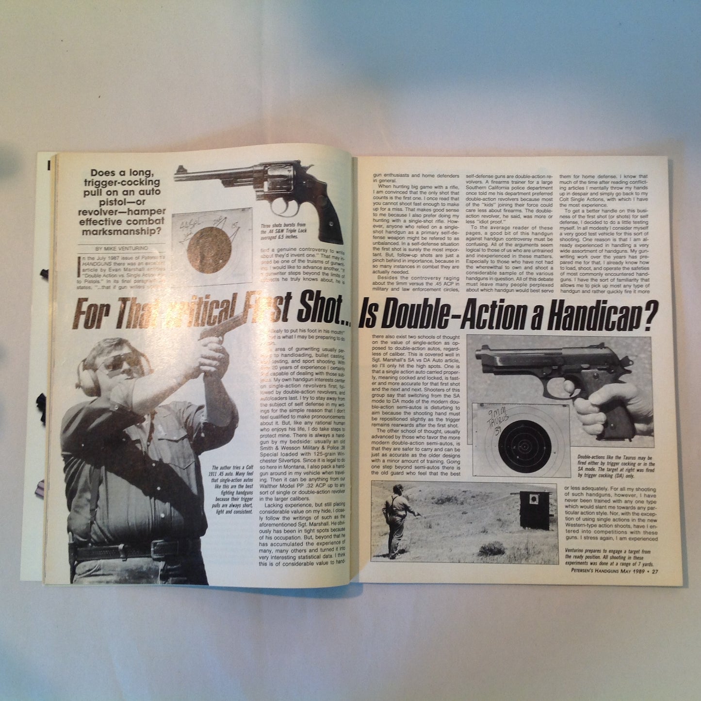 Vintage May 1989 Petersen's Handguns Magazine Basic Combat Handguns Smith & Wesson 9mm .45 Autos Backup Guns