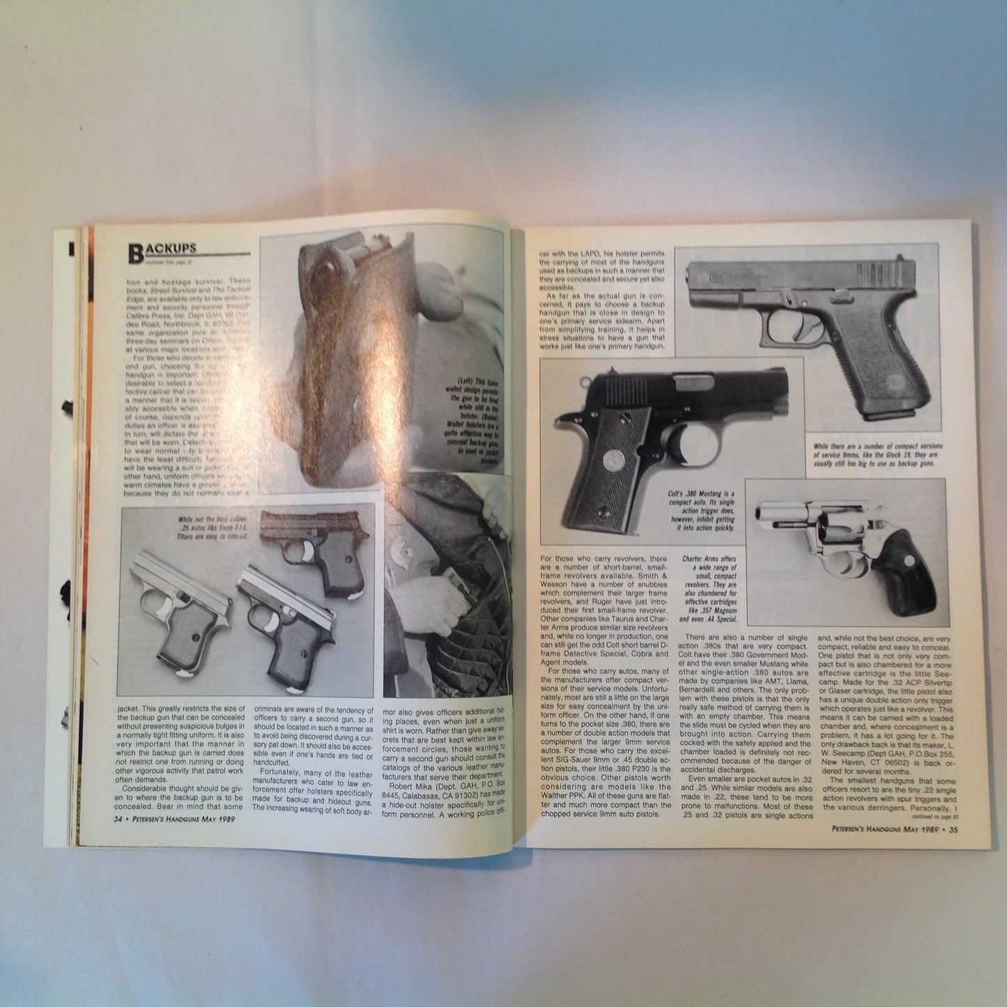 Vintage May 1989 Petersen's Handguns Magazine Basic Combat Handguns Smith & Wesson 9mm .45 Autos Backup Guns