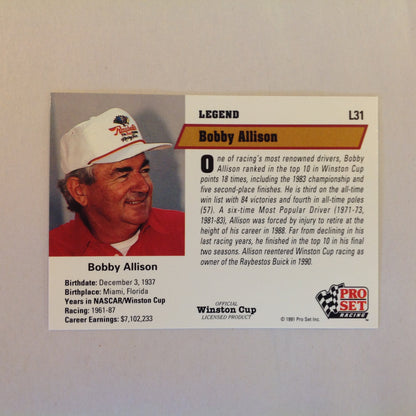 Vintage 1991 Pro Set Racing Signed Card Bobby Allison Legend NASCAR Autographed