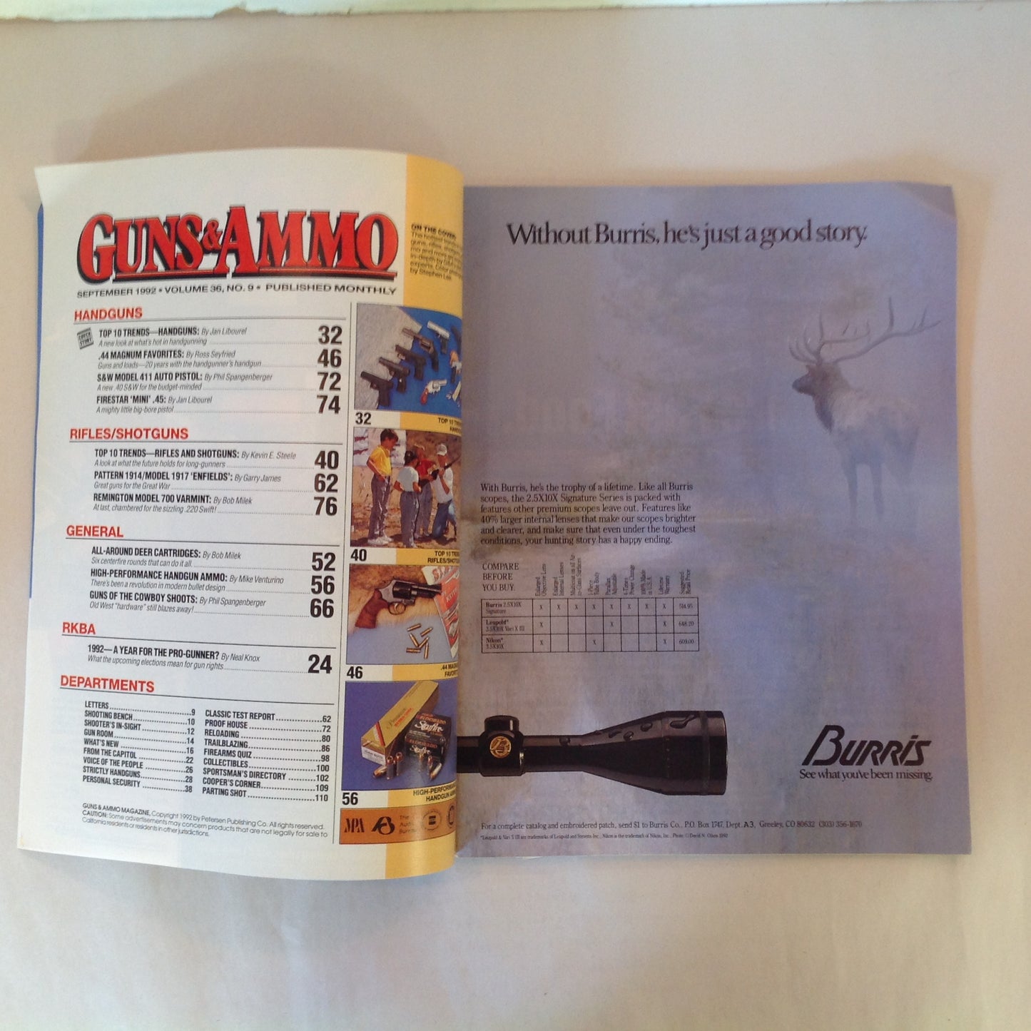 Vintage Sep 1992 Guns & Ammo Magazine Top 10 Trends Handguns Rifles Shotguns