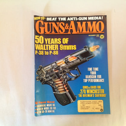 Vintage Dec 1988 Guns & Ammo Magazine 50 Years of Walther 9mms Fine-Tune Your Handgun Guns Loads .27 Winchester