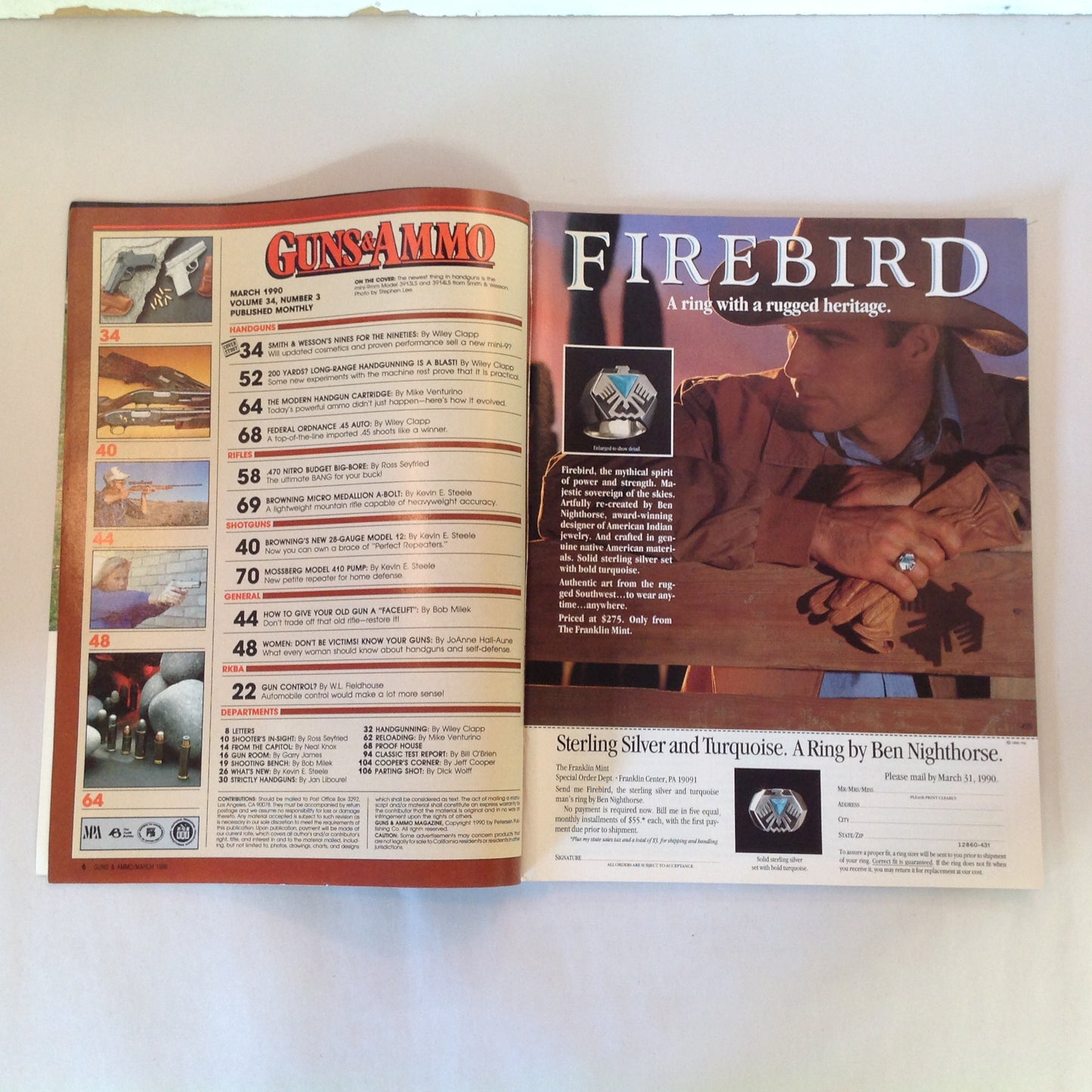 Vintage Mar 1990 Guns & Ammo Magazine Nines for the Nineties Gun Facelift Women Know Your Guns