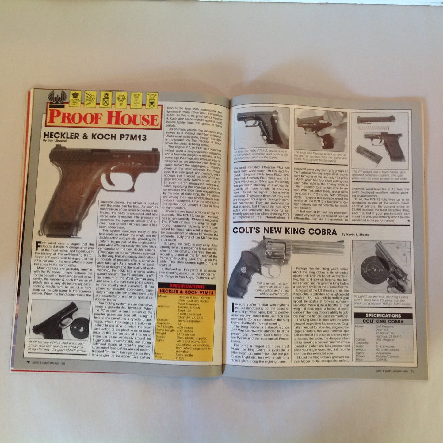 Vintage Jan 1988 Guns & Ammo Magazine .45 ACP .22 Hornet Self-Defense Shotgunning .44 Rhino