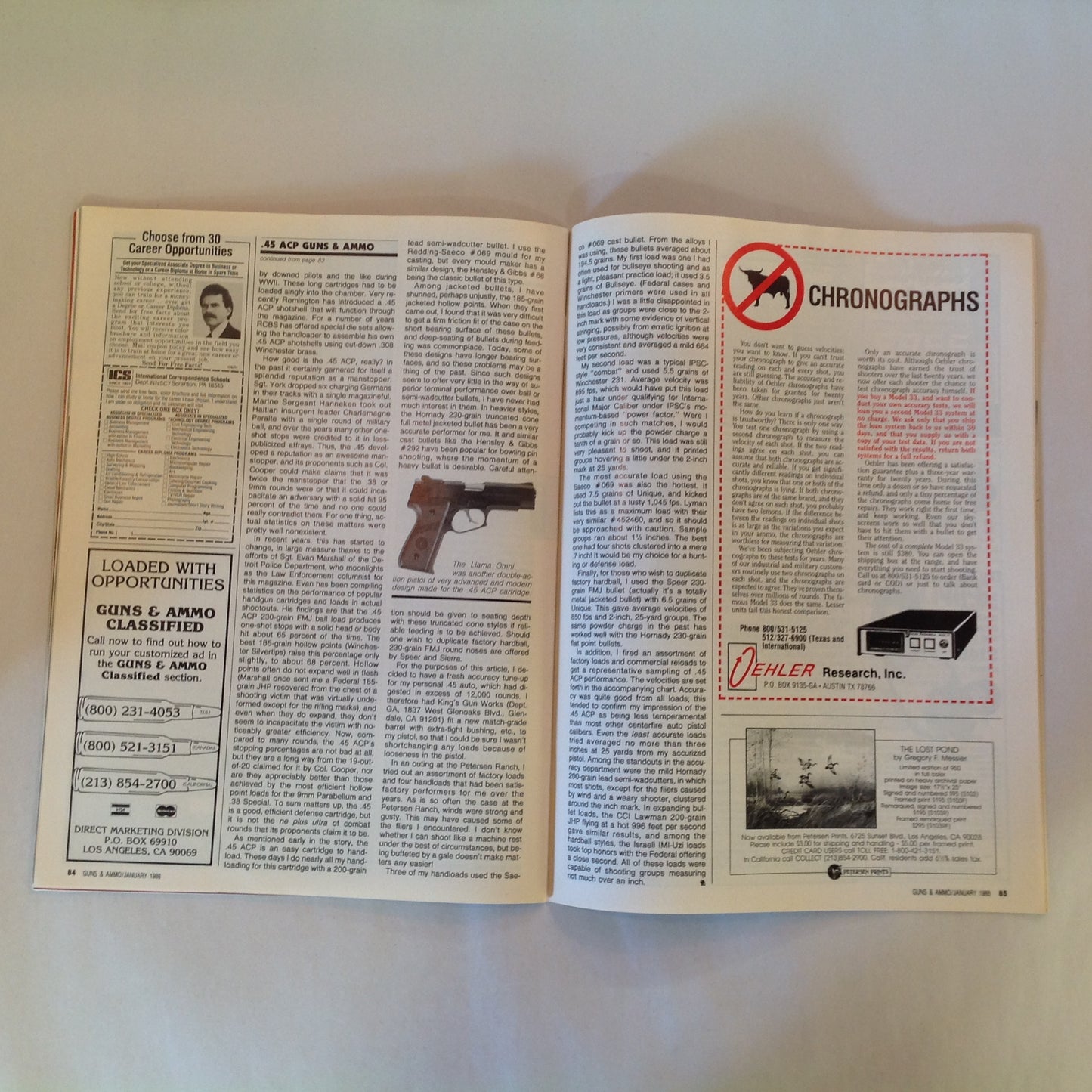 Vintage Jan 1988 Guns & Ammo Magazine .45 ACP .22 Hornet Self-Defense Shotgunning .44 Rhino