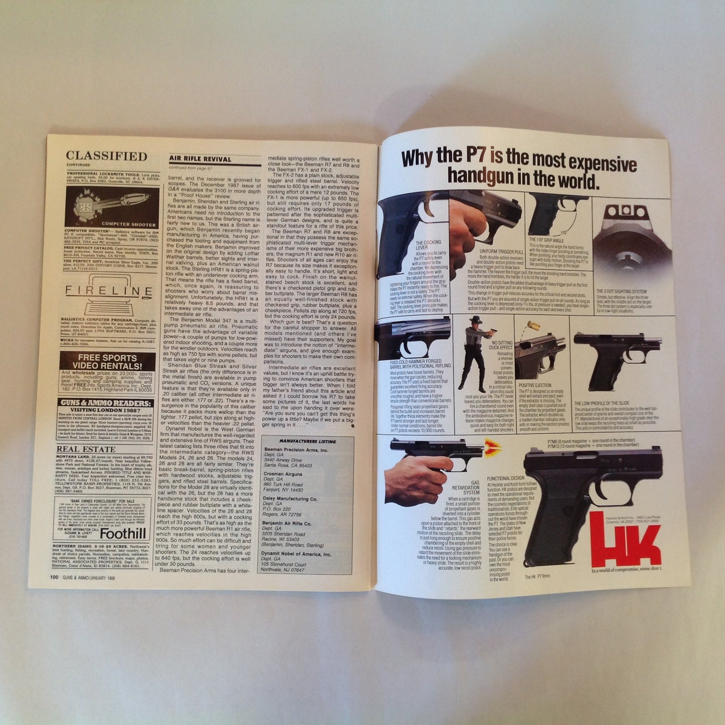 Vintage Jan 1988 Guns & Ammo Magazine .45 ACP .22 Hornet Self-Defense Shotgunning .44 Rhino