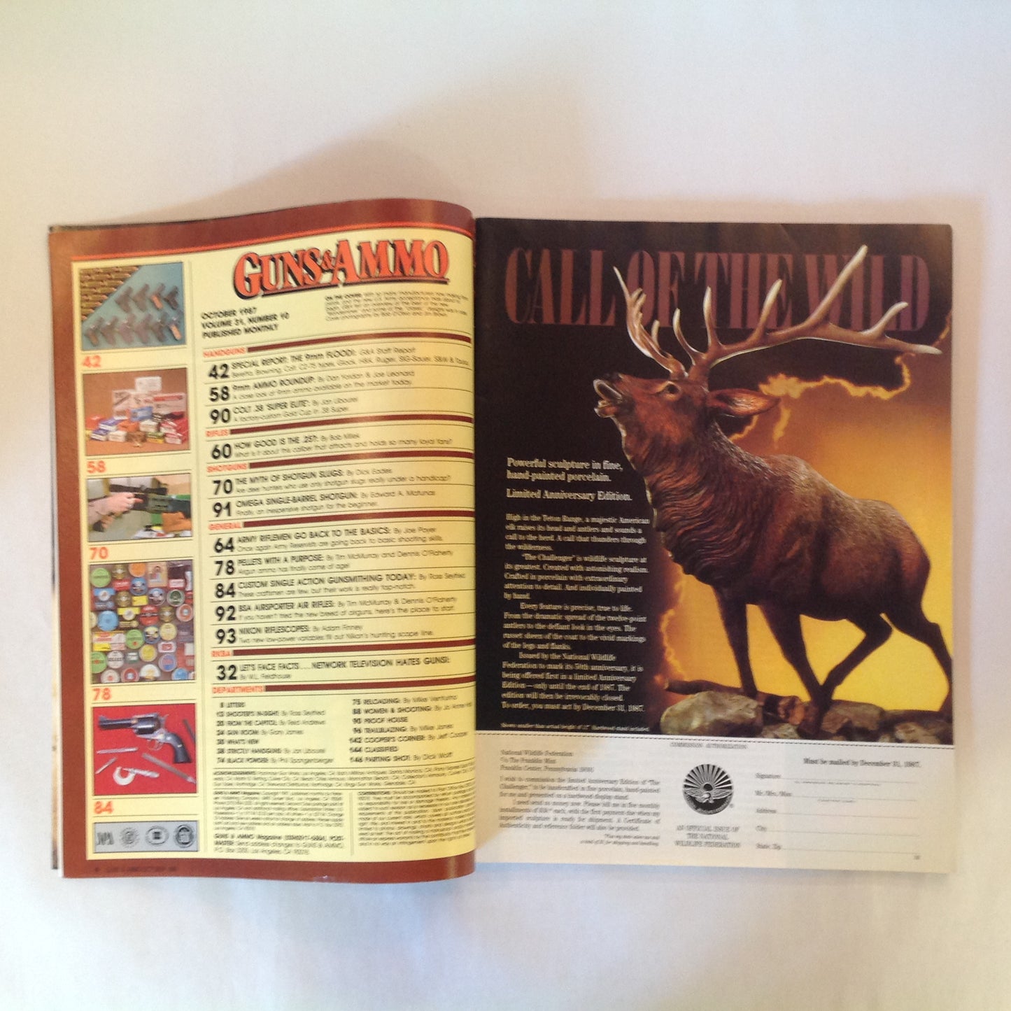 Vintage Oct 1987 Guns & Ammo Magazine The 9mm Flood Army Riflemen Airgun Ammo Shotgun Slugs