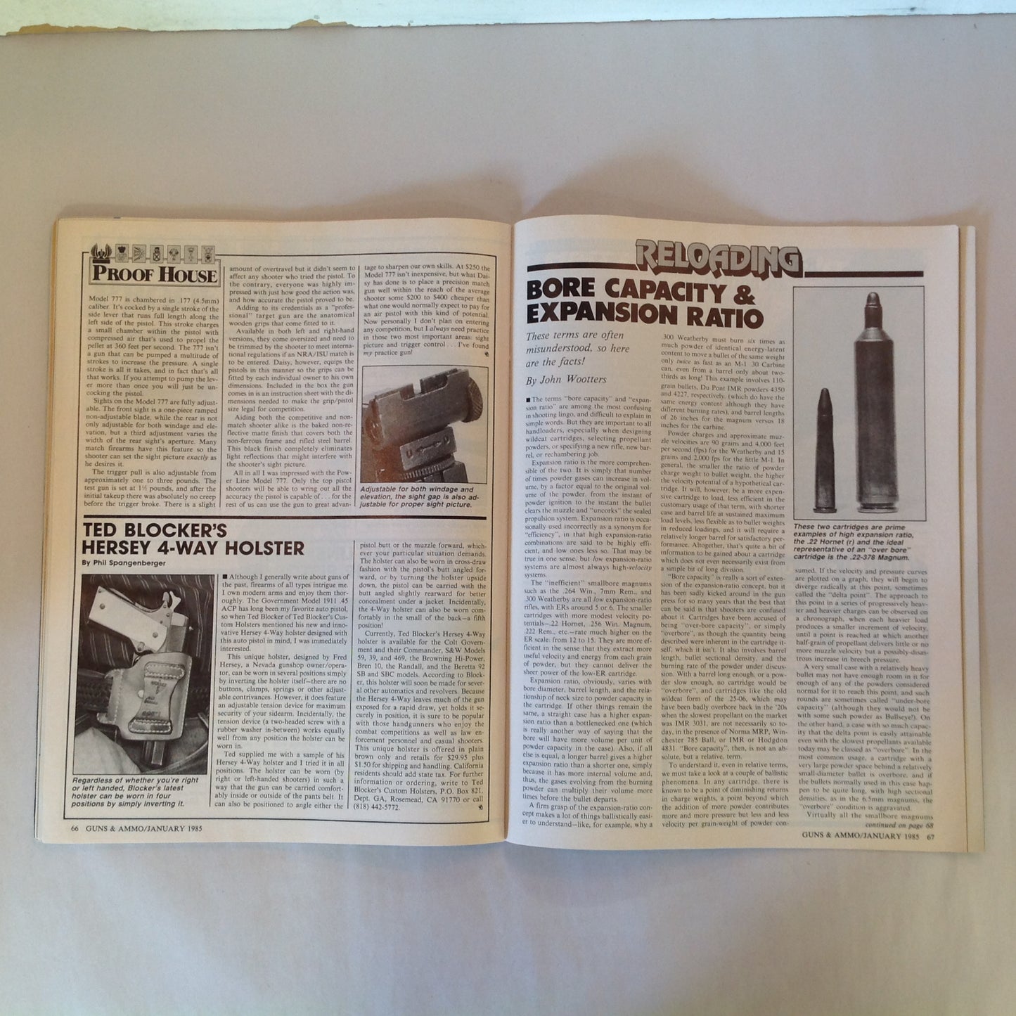 Vintage Jan 1985 Magazine Guns & Ammo Magazine Exclusive .22 LR Big-Bore Snubbies Handloads Hunters Colt Ultimate Python