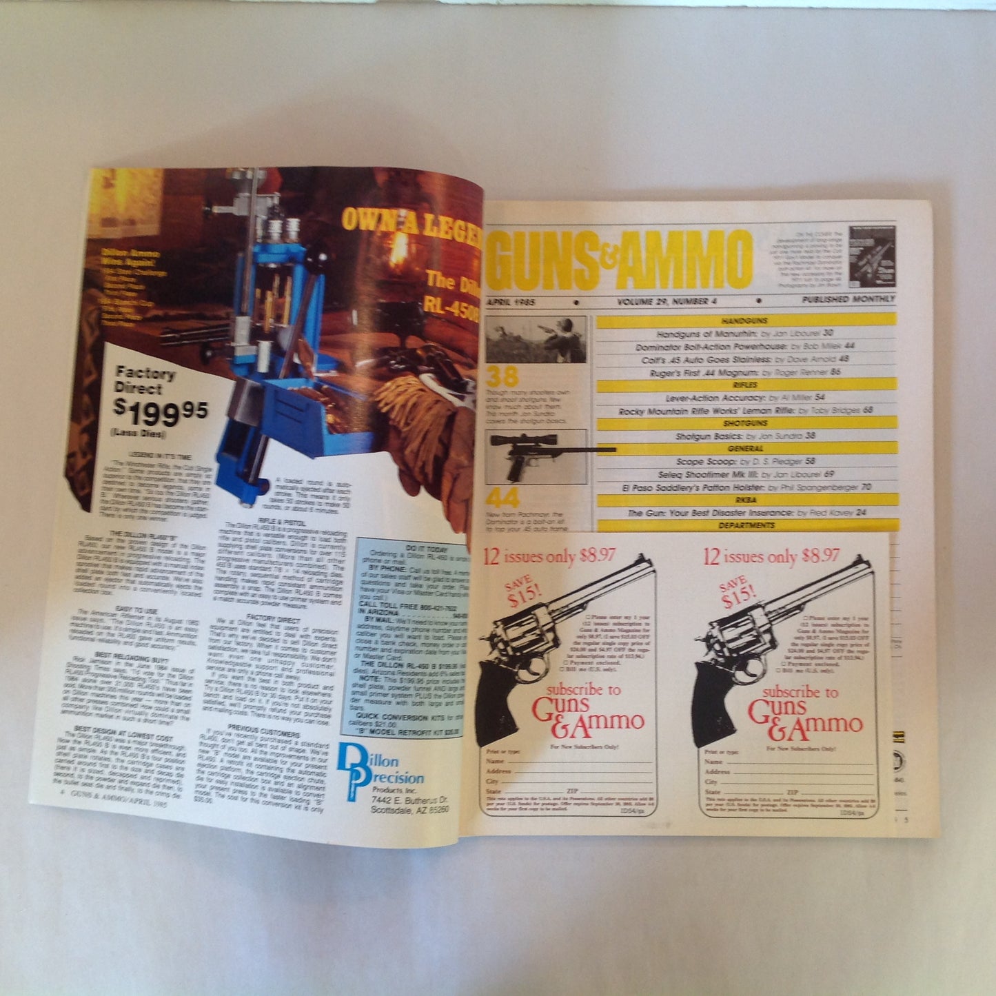Vintage Apr 1985 Guns & Ammo Magazine New Challenge .45 Auto Lever-Action Accuracy Shotgun Basics