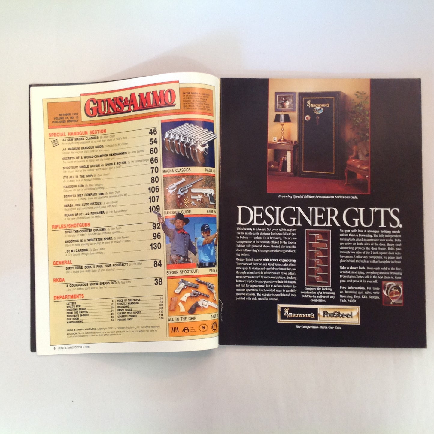 Vintage Oct 1990 Guns & Ammo Magazine All-Out Shootout S&W .44 Magna Classic .44 Magnum Handgun Buyer's Guide