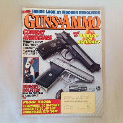 Vintage Jul 1993  Guns & Ammo Magazine Combat Handguns Hideout Holsters Firelap for Accuracy