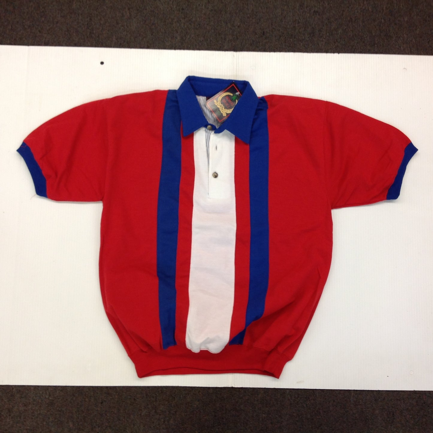 Vintage 1980's Robert Bruce Red White Blue Pullover Shirt Elastic Waist Medium New with Tags