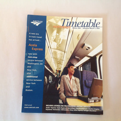 Vintage Winter 2001 Northeast Timetable Acela Express Train Railroad Schedule