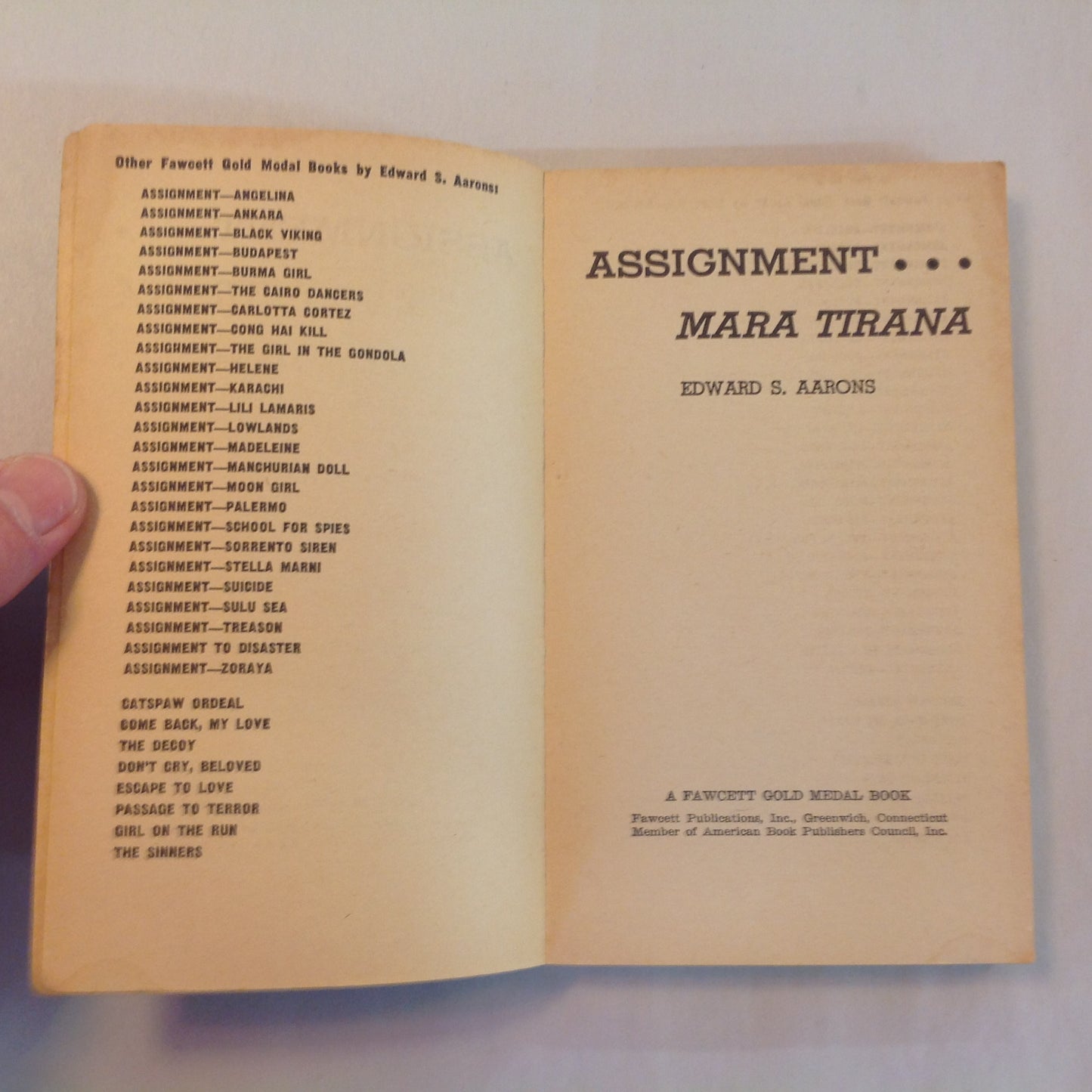 Vintage 1960 Mass Market Paperback Assignment: Mara Tirana Edward S. Aarons