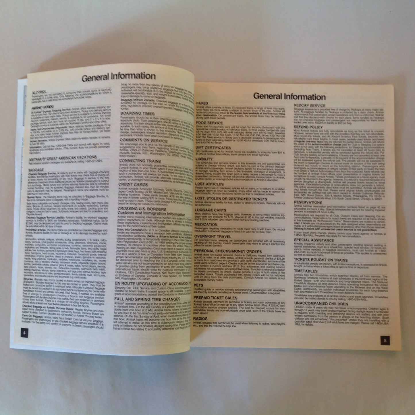 Vintage Spring 1995 Amtrak National Timetable Railroad Train Schedule Route USA