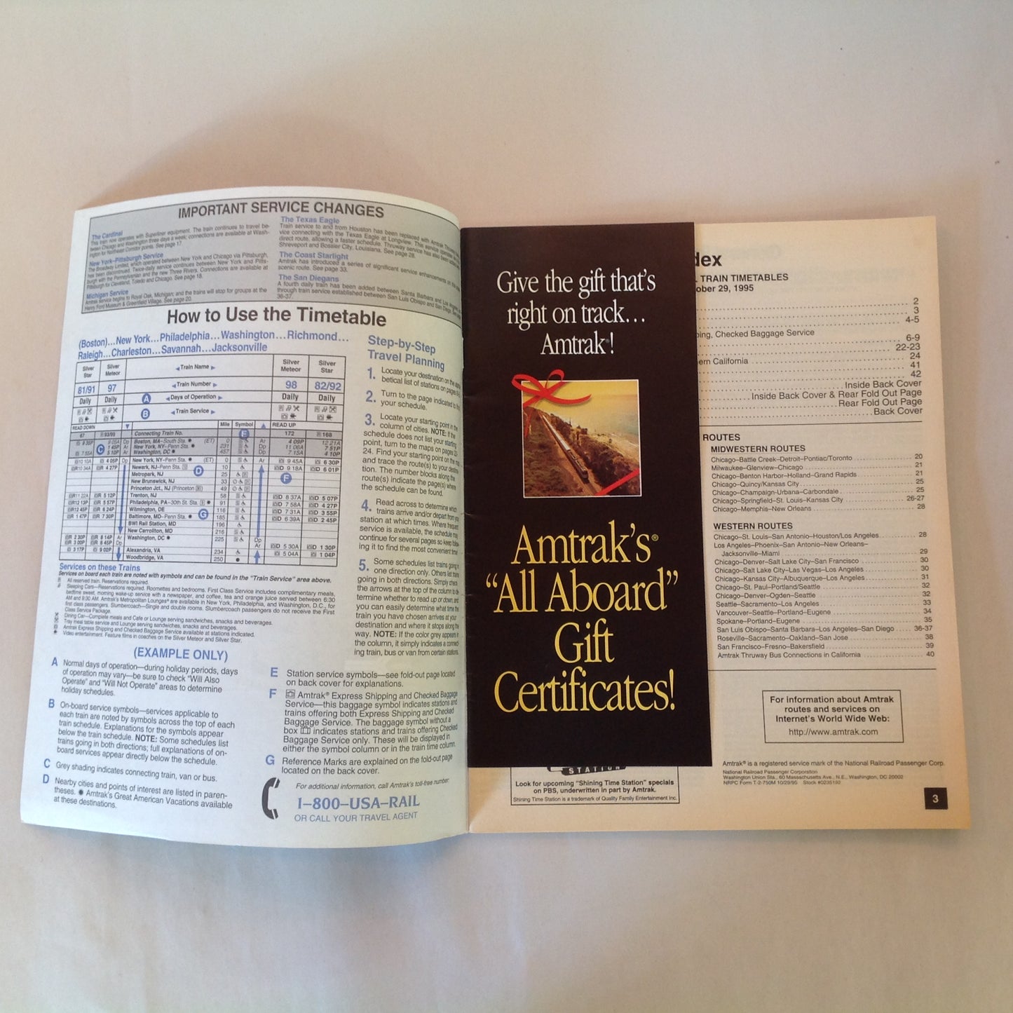 Vintage Fall/Winter 1995 Amtrak National Timetable Train Railroad Schedule Route