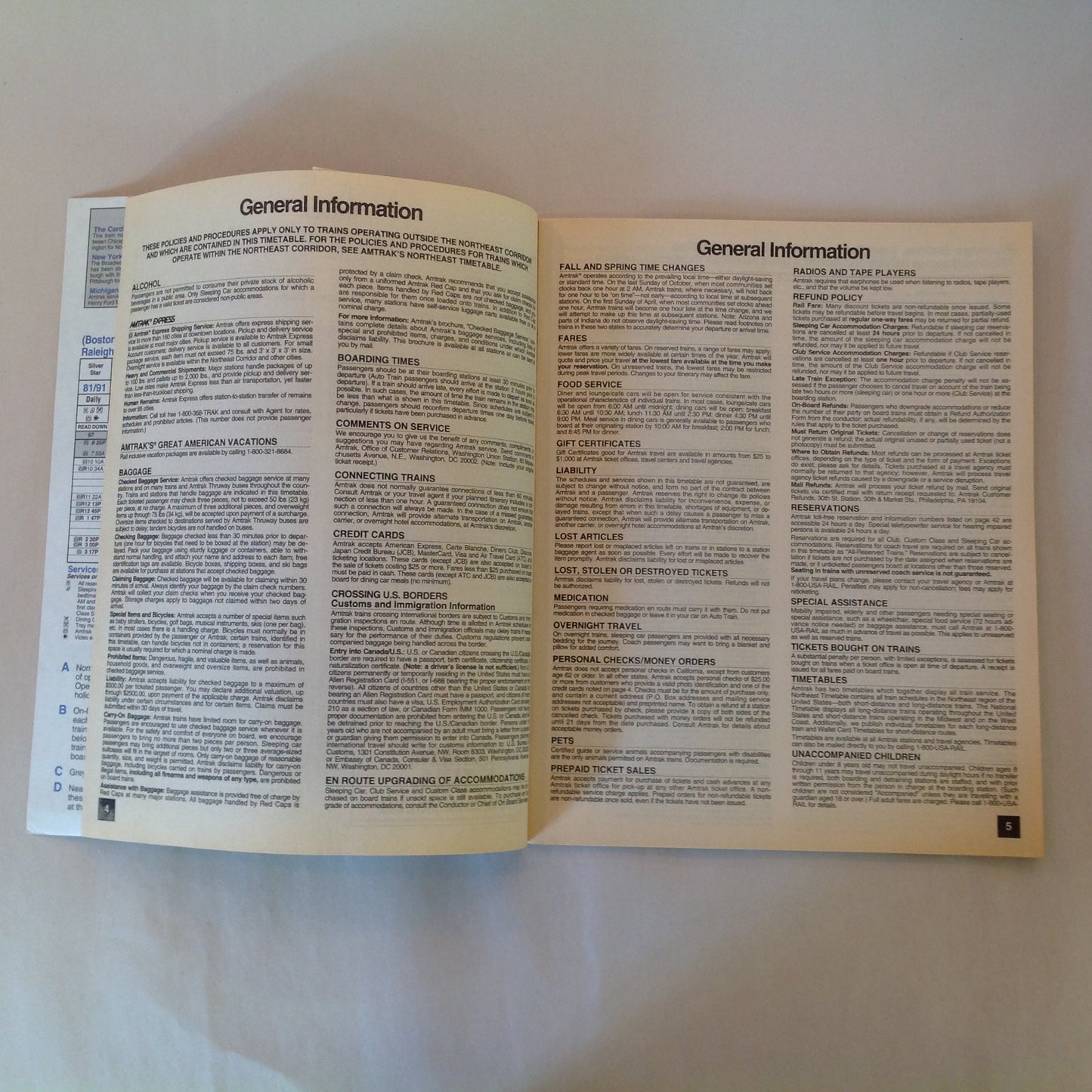 Vintage Fall/Winter 1995 Amtrak National Timetable Train Railroad Schedule Route