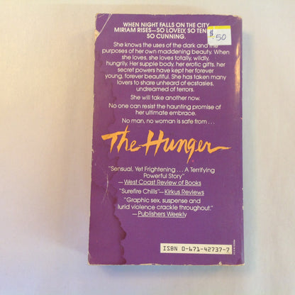 Vintage 1982 Mass Market Paperback The Hunger Whitley Strieber Pocket First Edition