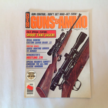 Vintage Feb 1976 Guns & Ammo Magazine Shoot That Luger Regal Rimfire Winchester .270
