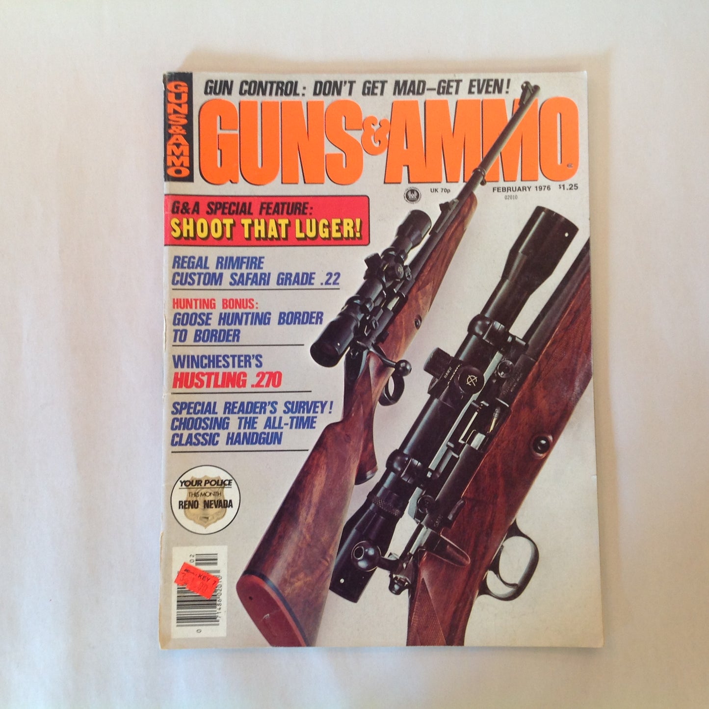 Vintage Feb 1976 Guns & Ammo Magazine Shoot That Luger Regal Rimfire Winchester .270