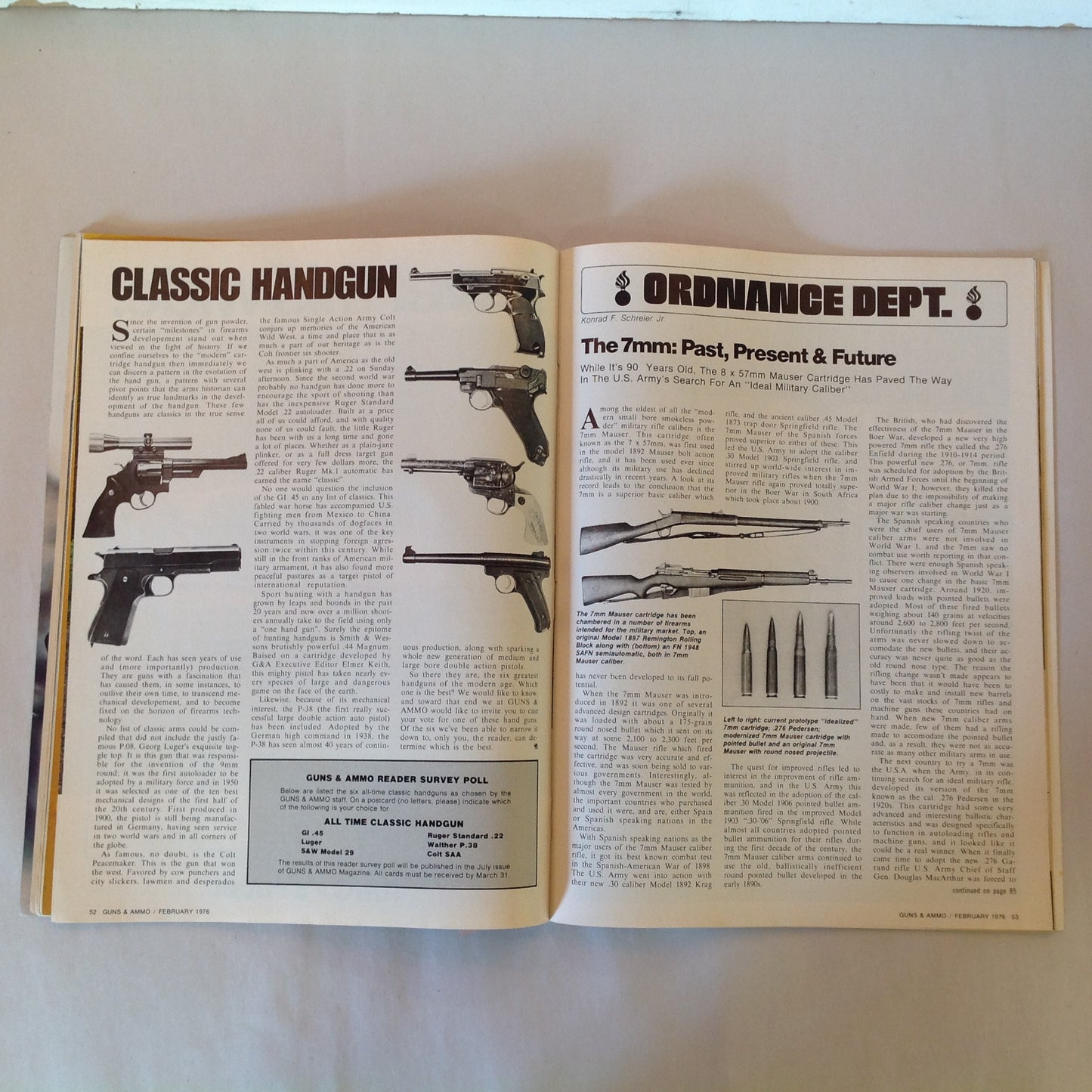 Vintage Feb 1976 Guns & Ammo Magazine Shoot That Luger Regal Rimfire Winchester .270