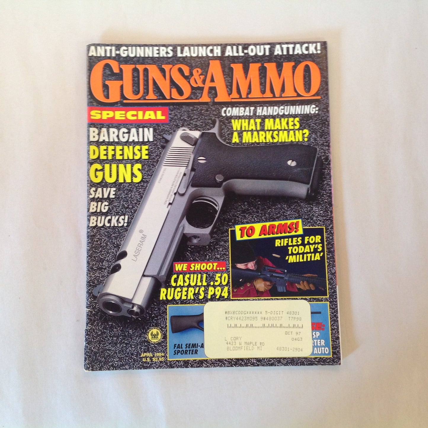 Vintage Apr 1994 Guns & Ammo Magazine Special Bargain Defense Guns What Makes A Marksman?