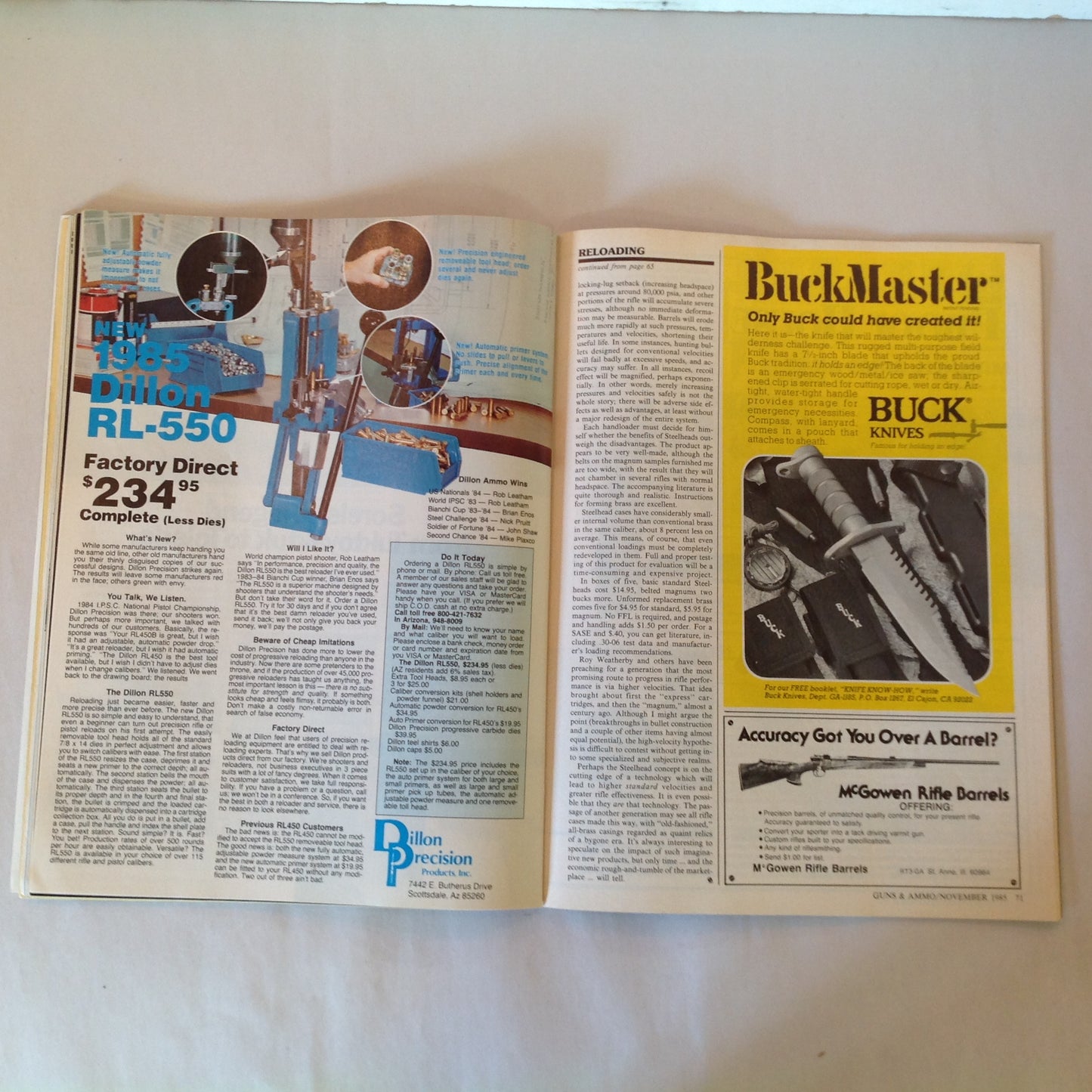 Vintage Nov 1985 Guns & Ammo Magazine Winchester Model 70 Two-Fisted Sixgunning Uzi Convert Shotguns