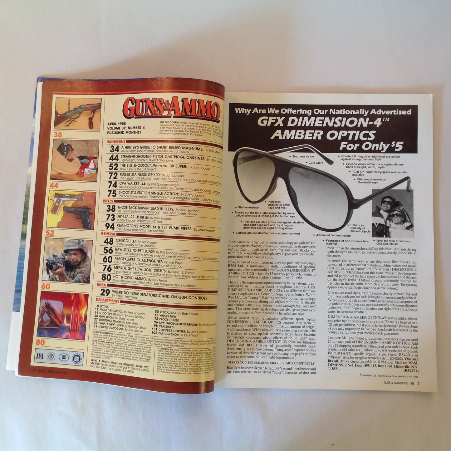 Vintage Apr 1988 Guns & Ammo Magazine 9mm Vs .38 Magnum Pistol Carbines Schuetzenfest Crocodile