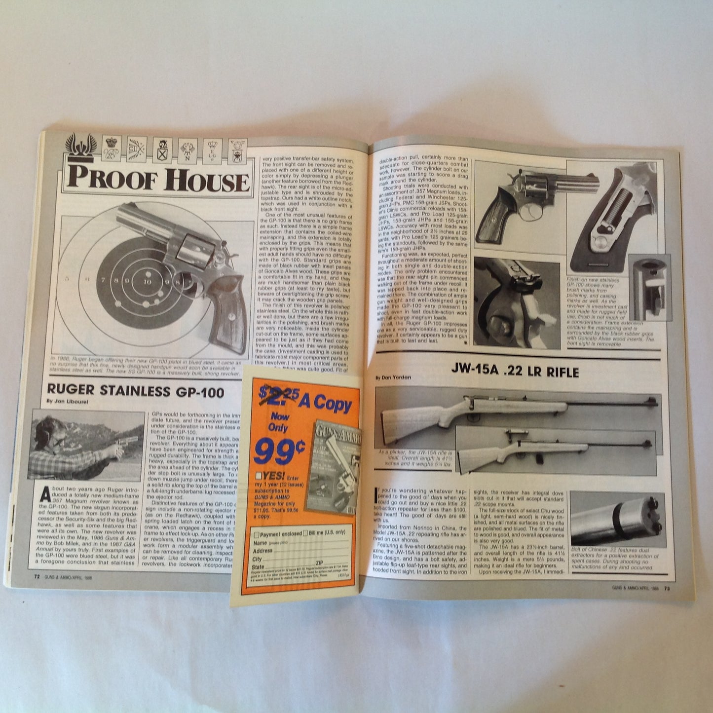 Vintage Apr 1988 Guns & Ammo Magazine 9mm Vs .38 Magnum Pistol Carbines Schuetzenfest Crocodile