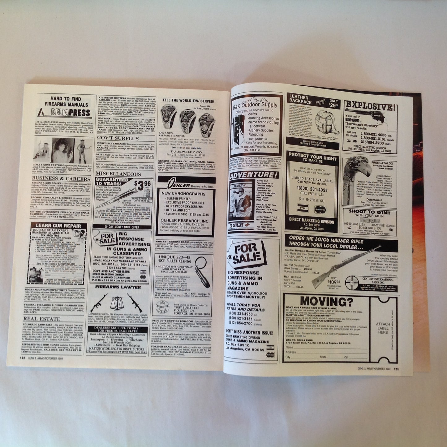 Vintage Nov 1989 Guns & Ammo Magazine Berretta Potent Pocket Duo .45 Vs 10mm .22 Rimfire Rifle Roundup