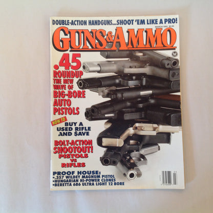 Vintage Mar 1992 Guns & Ammo Magazine .45 Roundip Used Rifles Bolt-Action Shootout