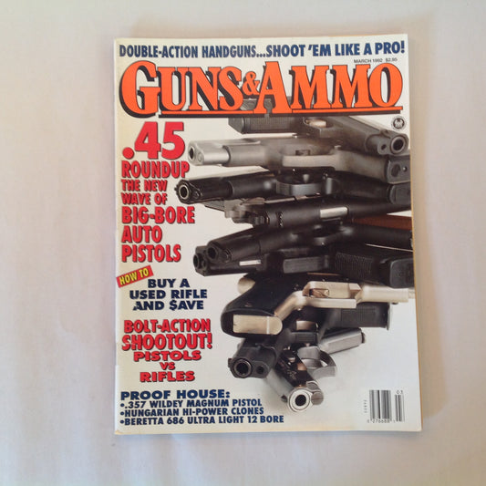 Vintage Mar 1992 Guns & Ammo Magazine .45 Roundip Used Rifles Bolt-Action Shootout