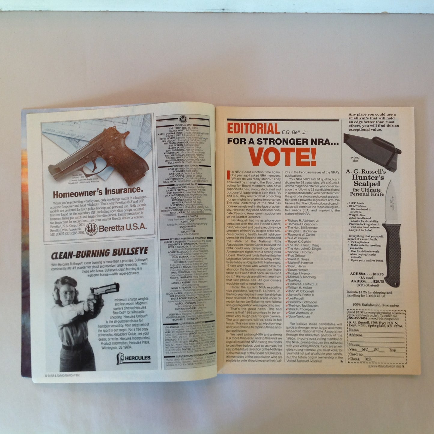Vintage Mar 1992 Guns & Ammo Magazine .45 Roundip Used Rifles Bolt-Action Shootout