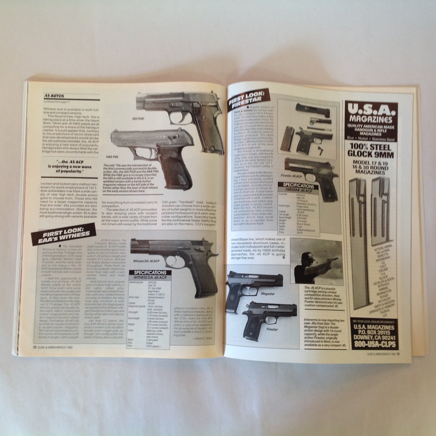 Vintage Mar 1992 Guns & Ammo Magazine .45 Roundip Used Rifles Bolt-Action Shootout