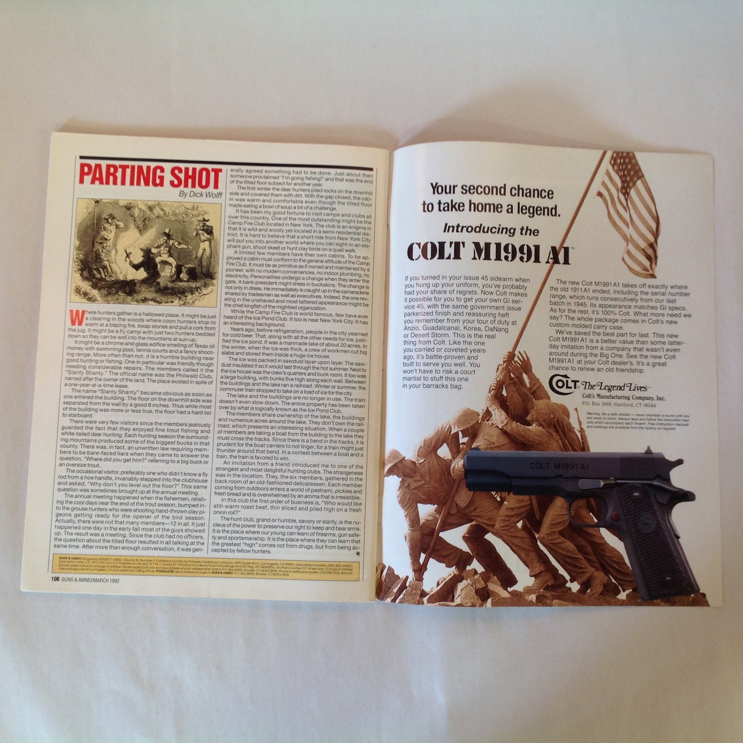 Vintage Mar 1992 Guns & Ammo Magazine .45 Roundip Used Rifles Bolt-Action Shootout