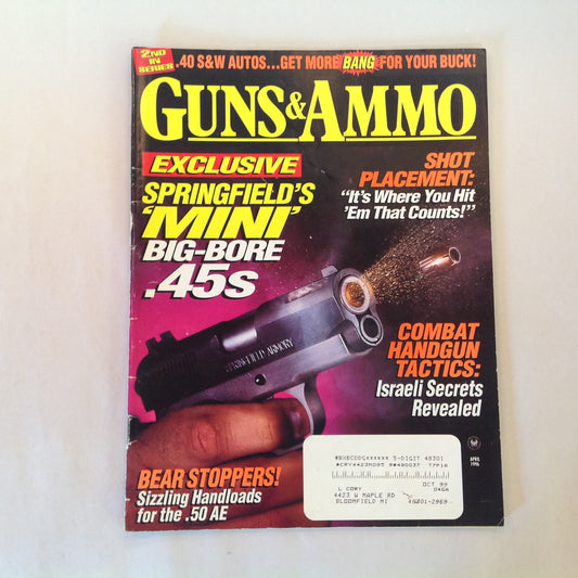 Vintage Apr 1996 Guns & Ammo Magazine Springfield's Mini Big Bore .45s Shot Placement Bear Stoppers Israeli Secrets