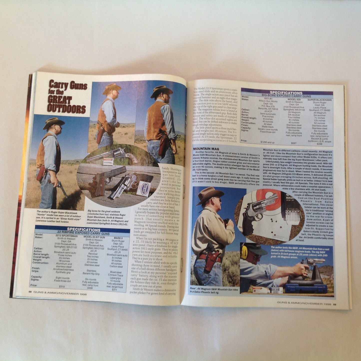 Vintage Nov 1998 Guns & Ammo Magazine World's Hottest Pistol Round Skelton's Border Genius Exposed Carry Guns