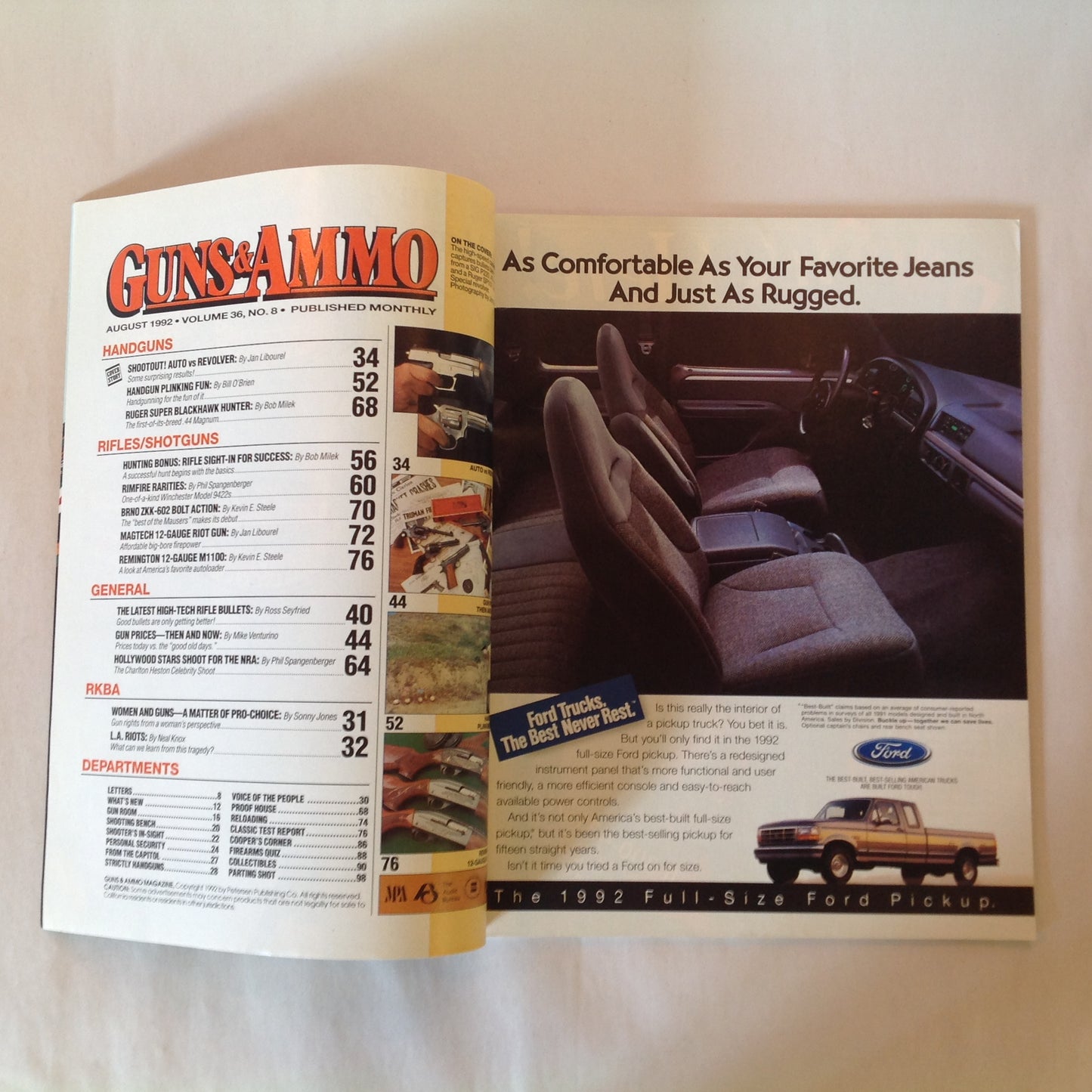 Vintage Aug 1992 Guns & Ammo Magazine Auto Vs Revolver Gun Prices Then & Now High-Tech Rifle Bullets