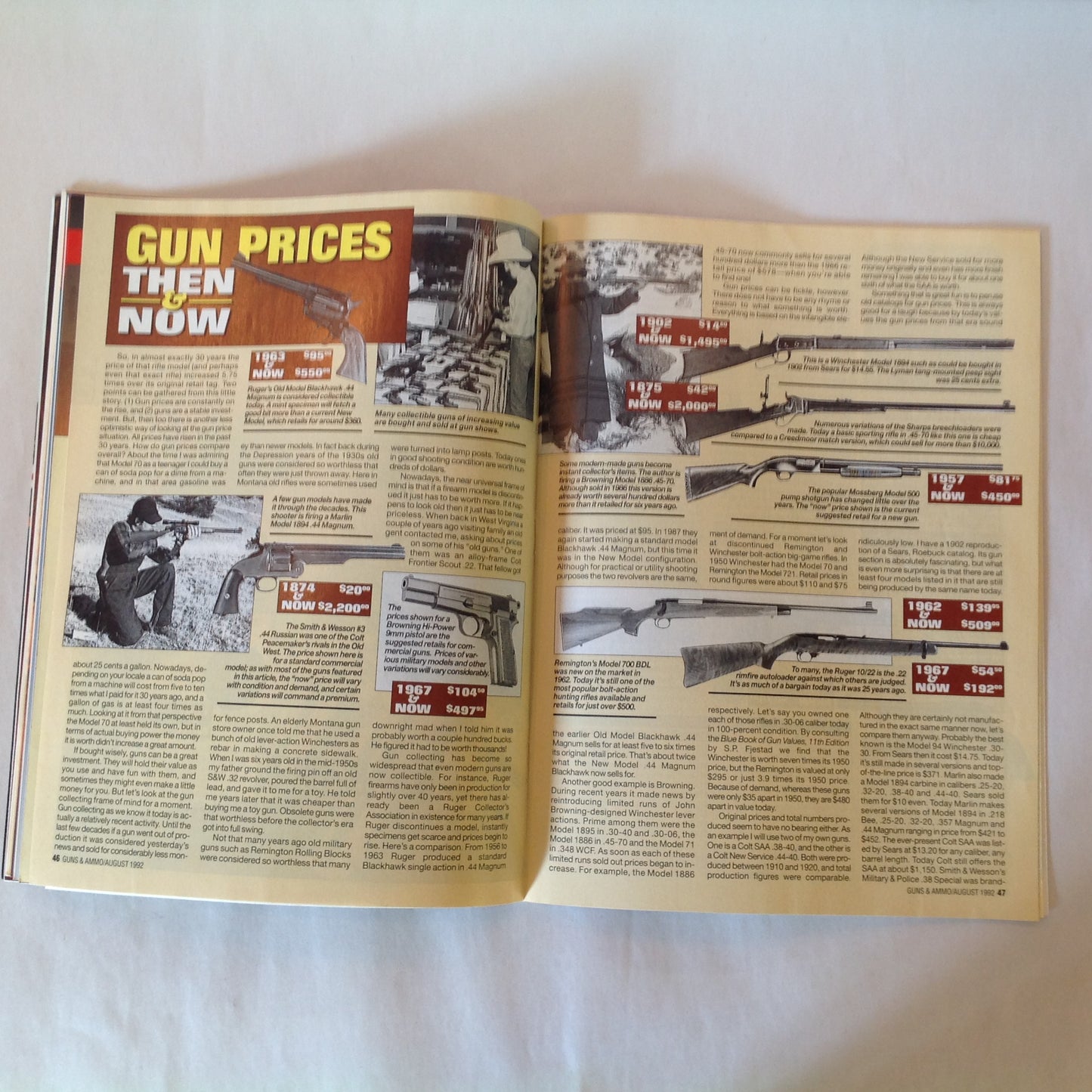 Vintage Aug 1992 Guns & Ammo Magazine Auto Vs Revolver Gun Prices Then & Now High-Tech Rifle Bullets